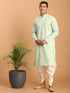 Vastramay Men's Mint Green Mirror Kurta Dhoti Set